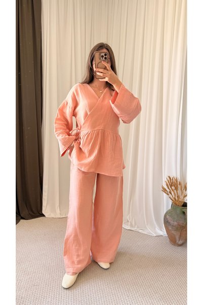 Hepsi Moda Front-Tie Trouser Suit - 1905 - Powder