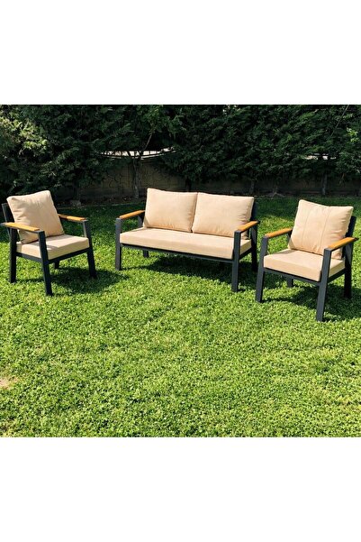 bahçe balkon mobilyası minder kılıfı takımı 2adet tekli ve 1 adet ikili alt minder kılıfı ve 4 Adet sırt klıfı su geçirmez kumaşı 110ikili 55 teklix60x8cm