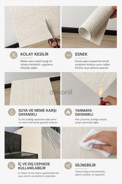 Dekonil Gri Fosil Flexinil Stone İnce Esnek Doğal Taş Panel 50*100 cm - 4 adet 2,8m2