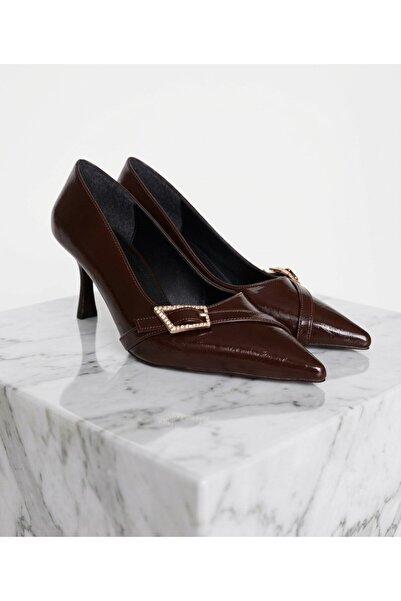 Kadın Acı Kahve Parlak Cilt Sivri Burun Stiletto Topuk boyu 7,5cm Rahat Ve Şık Günlük Ve Özel Günler İçin
