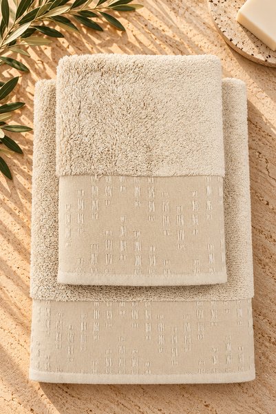 ÖDEL BULDAN 2-Piece Bamboo Towel Set with Jacquard Border & Hammam Set & Pers...