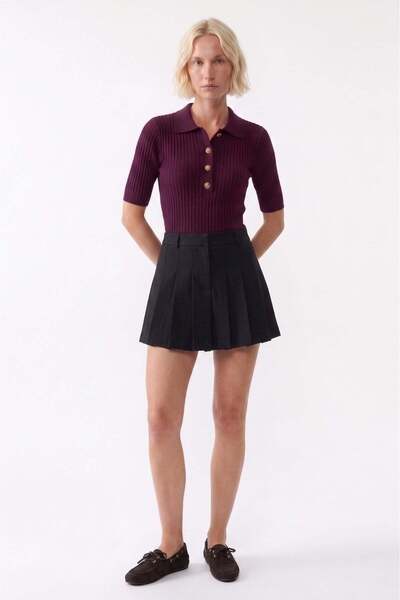 Shopping Shop Buttoned short sleeve knit blouse - murdum
