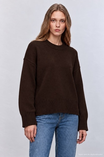 Serpirella Butik Πλεκτό πουλόβερ με λαιμόκοψη ποδηλάτου σε μεγάλο μέγεθος
