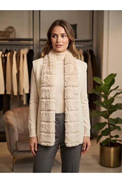 AKMAVİ Women's Winter Fur Collar Vest