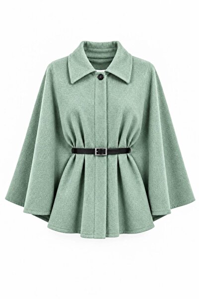 SevdeUgur Belted Women's Wool Knitted Poncho - Mint - Sevde Ugur