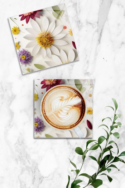 Generic Brand Glass Coaster| Flower Mix| Set of 4| 10cm x 10cm