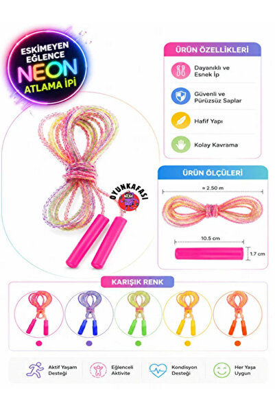 VOSİBU 1 Adet Neon Atlama İpi Karışık Renk Çocuk Oyun ve Spor İpi Dayanıklı Esnek Atlama İpi