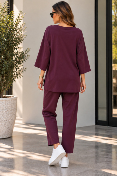 Kokosh moda Bluză cu mânecă lungă și decolteu tip crewneck pentru femei, cu croială lejeră și pantaloni cu talie elastică și buzunare, set din două piese