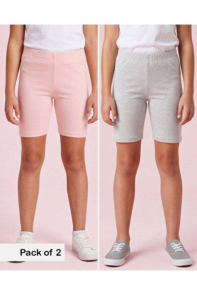 REDTAG Senior Girls Grey Melange And Pink Cycling Shorts Set (Pack Of 2)