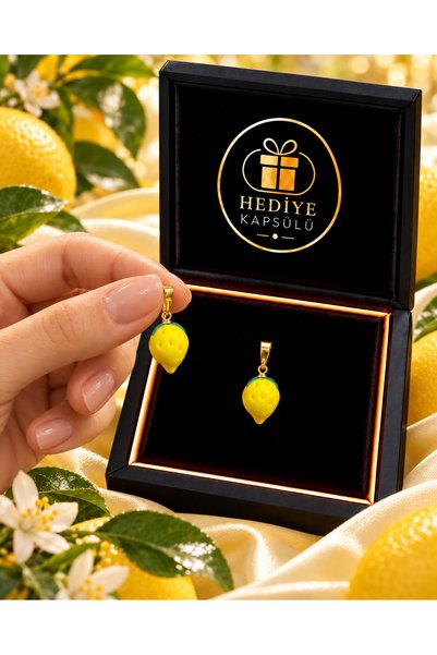PULİNİN DÜKKANI Limon Figürlü Kolye Ucu Meyve Temalı Yaprak Detaylı Kadın Aks...