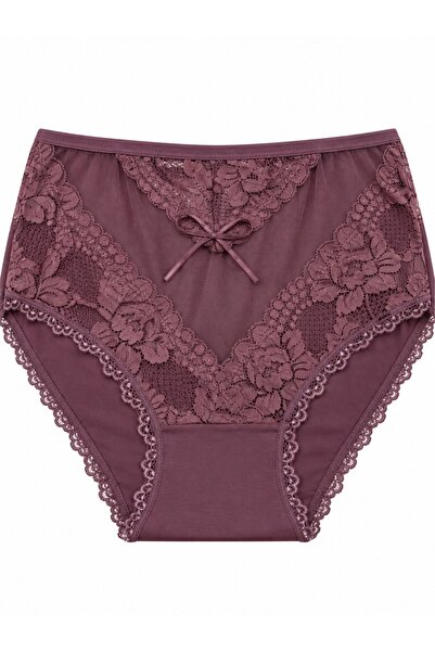 Zena Large Size High Waist Floral Lace Bow Detailed Cotton Women's Panties