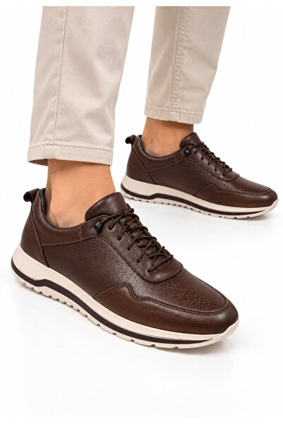 Anıl Ayakkabı Bzc 198 Men's Brown Genuine Leather Rubber Laced Orthopedic Lig...