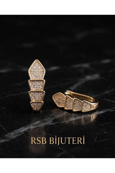 RSB Bijuteri ve Aksesuar Küpe LUXE Seri Şık Model Taşlı Altın Renk Kaplama + ...