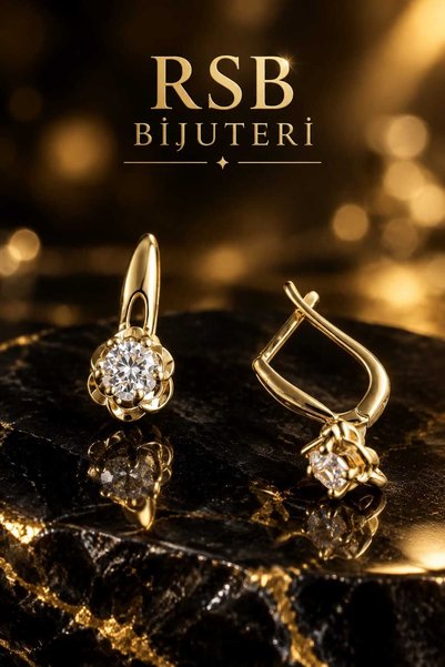 RSB Bijuteri ve Aksesuar Küpe LUXE Seri Şık Model Taşlı Altın Renk Kaplama + ...