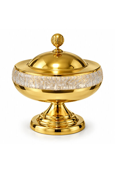 AKDC Metal and Glass Footed Candy Bowl with Lid Gold - 15x18cm