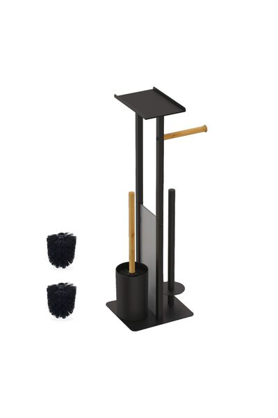 Relaxdays Suport hârtie igienică Relaxdays, 65 x 21 x 18 cm, metal/bambus, re...
