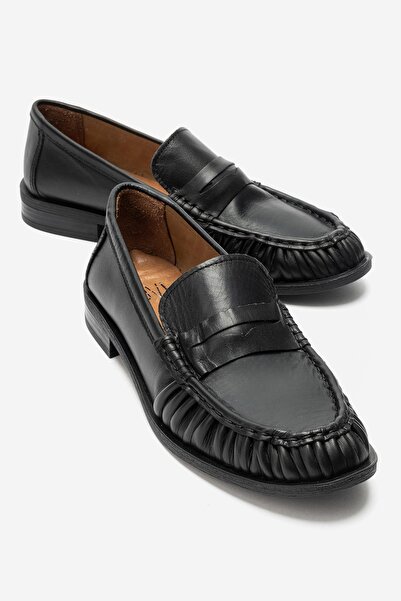 LuviShoes CHEN Siyah Cilt Hakiki Deri Kadın Loafer Ayakkabı