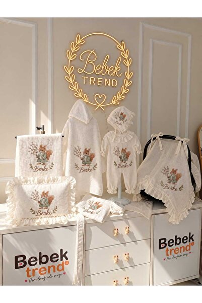 bebektrend Sevimli Sincap Erkek Modeli ve Kişiye Özel İsim Nakışlı Müslin Yen...