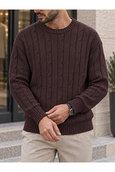 Danger Men's Premium Hair Knit Crew Neck Sweater Claret Red 4Dngr