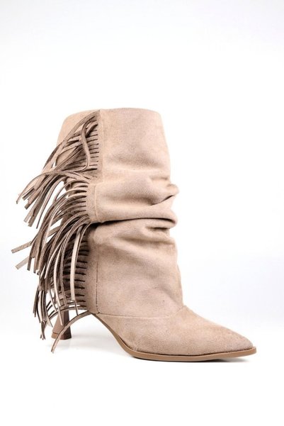 VARENZA WOMAN SHOES Suede Tasseled Cowboy Western Cowboy Women's Thin-Heeled Boots