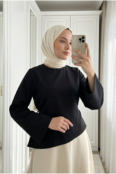 Kirazca Butik Women's Asymmetrical Cut Spanish Sleeve Waist Tie Blouse Shirt ...