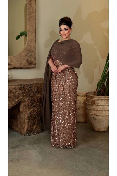 D DELUXE MODA Abiye elbise. Dantelli Payet desenli 575