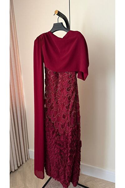 NAQWA FASHION فستان سهرة عودي بشال شيفون