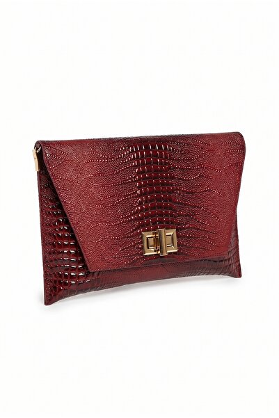 LuviShoes MAORI Bordo Baskı Rugan Kadın Clutch Çanta