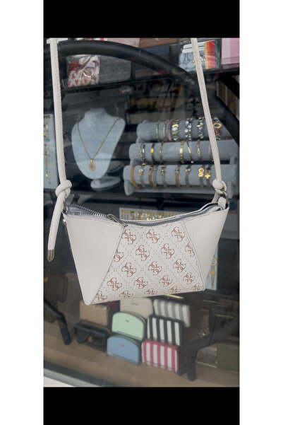 Beyaz Monogramlı Mini Omuz Çantası