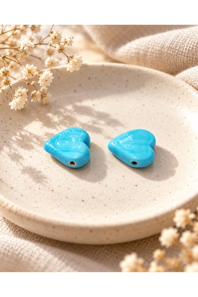 ADAMODART Handmade Murano Glass Blue Heart Beads (2 Pieces)