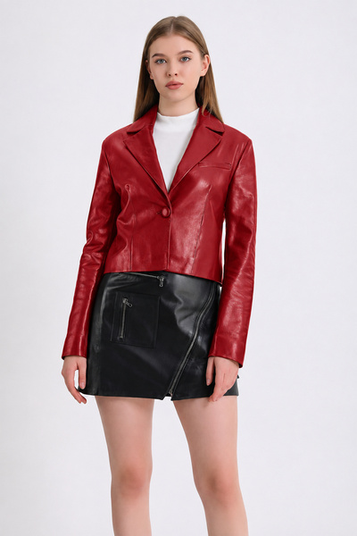 Leather Club Koyu Kırmızı Blazer Deri Ceket