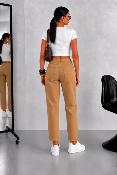 connemara Kadın Bej Yüksek Bel Barrel Fit Jean Pantolonn