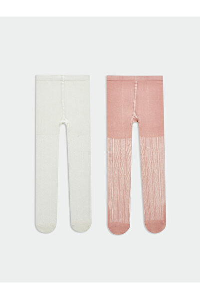 LC Waikiki Rmz Gi̇yi̇m Farkiyla Embroidered Baby Girl Pantyhose 2-Pack
