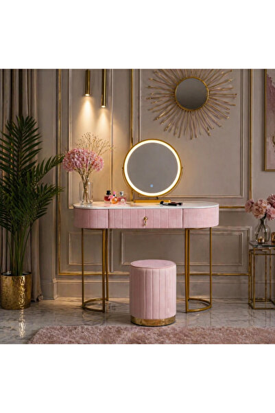 Mobatelier Set ASHLEY – Masă de Toaletă pentru Machiaj, Oglindă Iluminată LED...