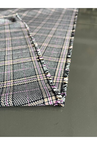 Kumaş sever Gray Plaid Patterned Flannel Fabric with Cotton Pink Detail - Sold by the Meter - Trouser Skirt Jacket Double Width 150 cm