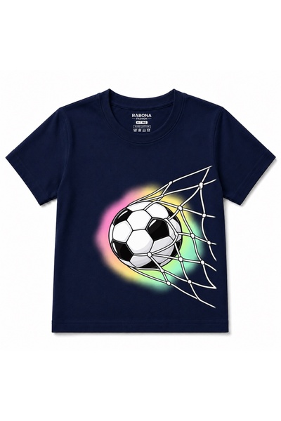 Rabona Fashion Tricou pentru copii cu grafică plasă de fotbal și mesaj neon "...