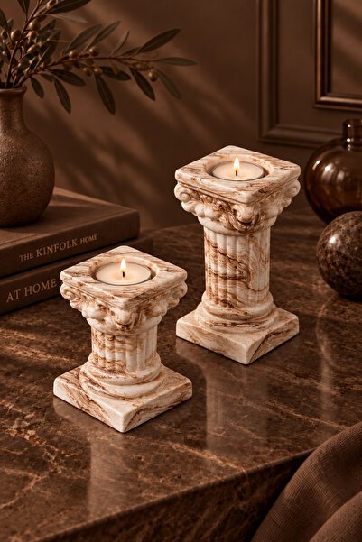 betonmall 2 Parça Antik Roma Sütun Beton Tealight Mumluk Seti El Yapımı Dekor...