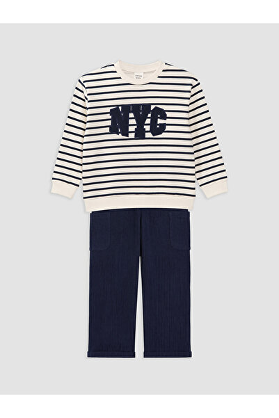 LC Waikiki Rmz Gi̇yi̇m Farkiyla Nyc Printed Striped Baby Boy Set