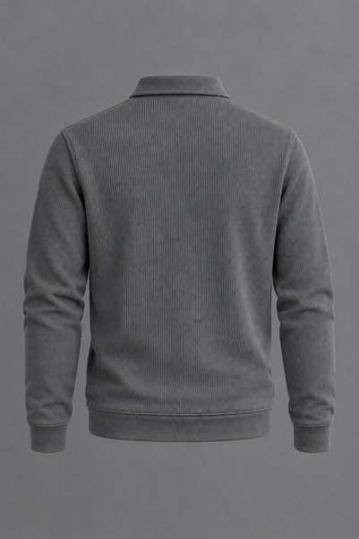 DAMGA JEANS Erkek Polo Yaka Yarım Fermuarlı Rahat Füme Kazak