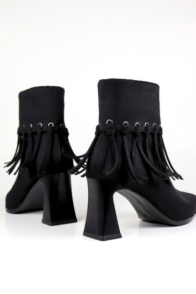VARENZA WOMAN SHOES Suede Tassel-Trimmed Collar with Zipper Women's Thick-Heeled Boots 8cm