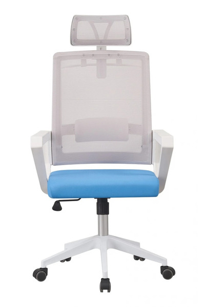 Topscaune Scaun ergonomic, spătar mesh, suport umeraș, Alb/Albastru