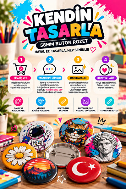 Genel Markalar Rozet Buton 58 MM - Kendin Tasarla