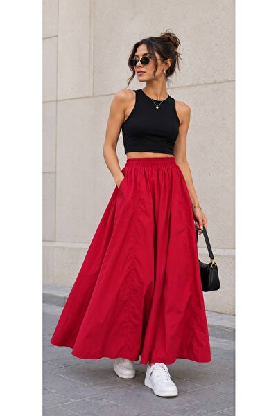 LiliaBoutique Kadın Premium Lastikli Cepli Günlük Rahat Etek Poplin Kumaş (95...