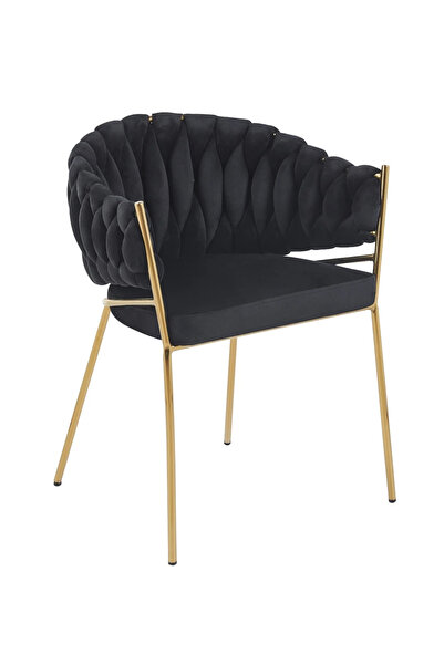Topscaune Set 2 scaune dining, catifea, cadru metalic, Negru/Auriu