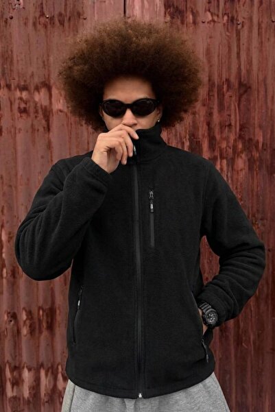 DAMGA JEANS Men's Trend Regular Fit Full Zip Black Fleece