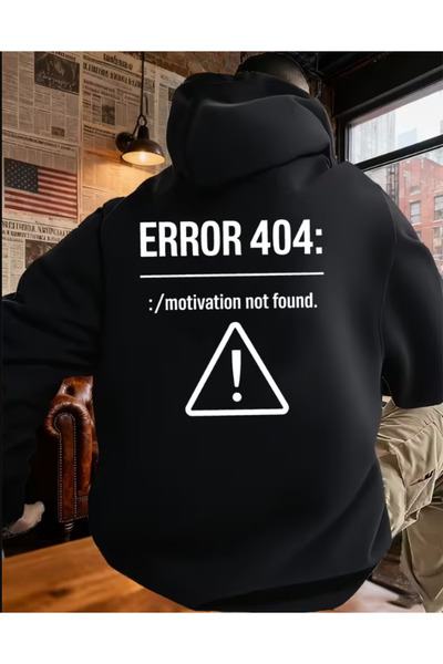 one button سويت شيرت بقلنسوة فاخر مطبوع من الخلف من نوع Error 404 للجنسين، مص...