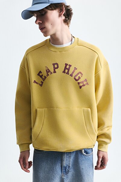 VAMOSCLO Yıkamalı Yazılı Oversize Sweatshirt