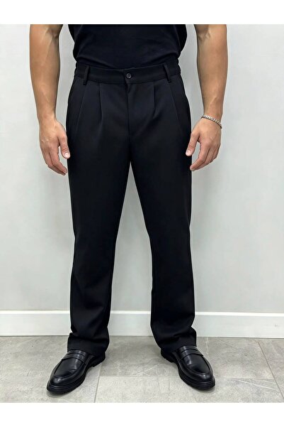 OVERMAN Erkek Baggy Kışlık Çift Pileli Kumaş Pantolon Siyah