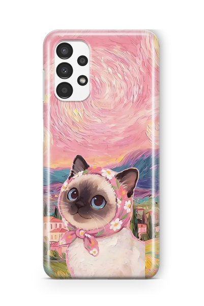 FLAMENKO Samsung Galaxy A13 Compatible Van Gogh Themed Cat Pattern Transparen...