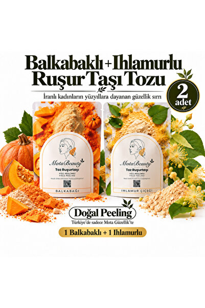 Toz Ruşur Taşı (İran Sefidab) Doğal Yüz Peelingi - 2'li paket (Balkabağı, Ihlamur) - Cilt Tonu Eşitleme, Ölü Deri Arındırma, Siyah Nokta Karşıtı